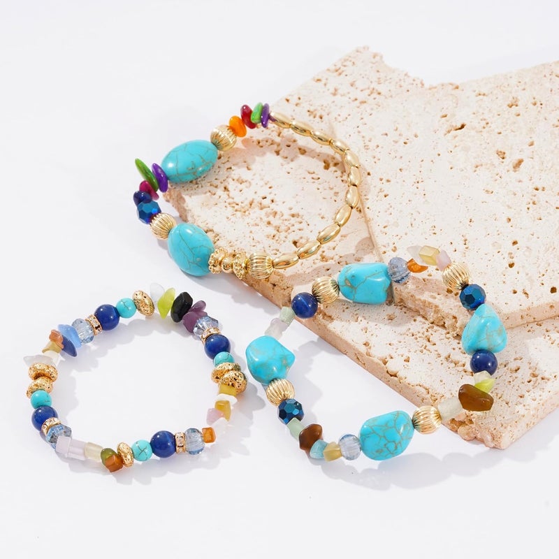 Aigrnc Boho Beaded Stretch Bracelets For Women Stackable Crystal Gold Plated Beaded Bracelets Set Trendy Handmade Friendship Braeclet Jewelry Gifts - Image 2